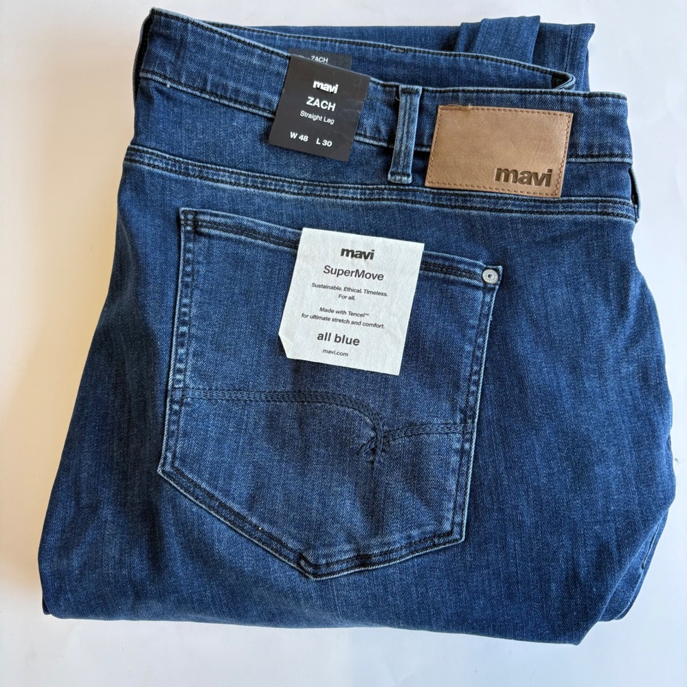 Mavi Men's‎ 48x30 Zach SuperMove Straight Leg Jeans All Blue Medium Wash Denim